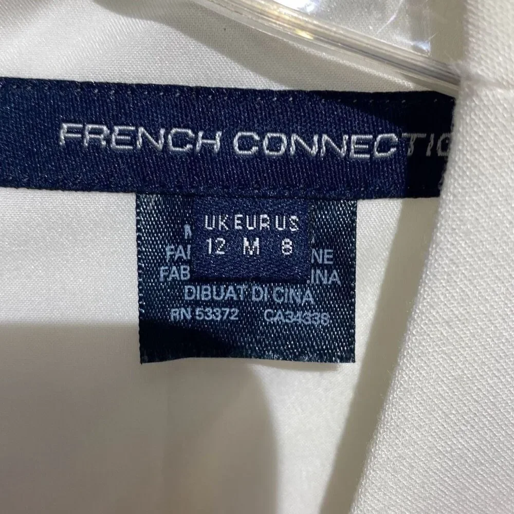 French Connection Womens White Short Sleeve‎ Sheath Dress Size 8 Exposed Zipper